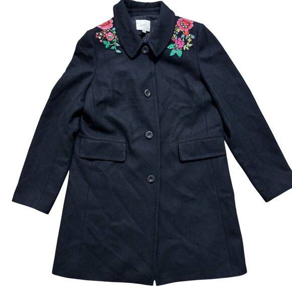 LOFT Jackets & Blazers - NWT LOFT Black Floral Flowers Embroidered Lined Wool Blend Size Medium Coat
